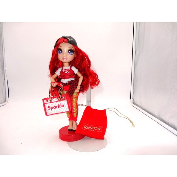 Rainbow High  Ruby Anderson Red Doll with Red Gold Pants New Bag Purse Stand - Picture 1 of 12